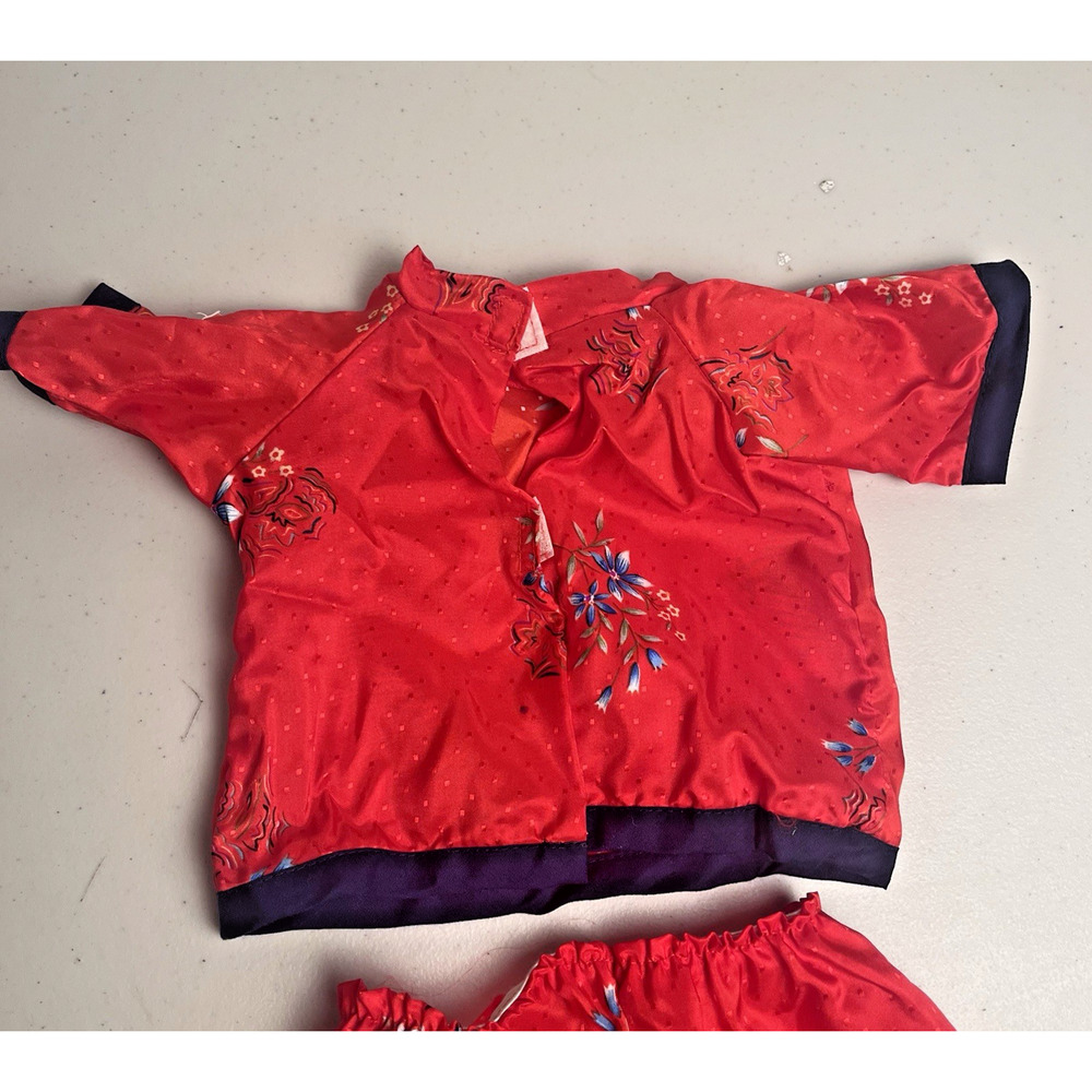 Vintage Coleco Cabbage Patch Kids Oriental Red Silk Flower Print Shirt Top Set - Picture 8 of 11